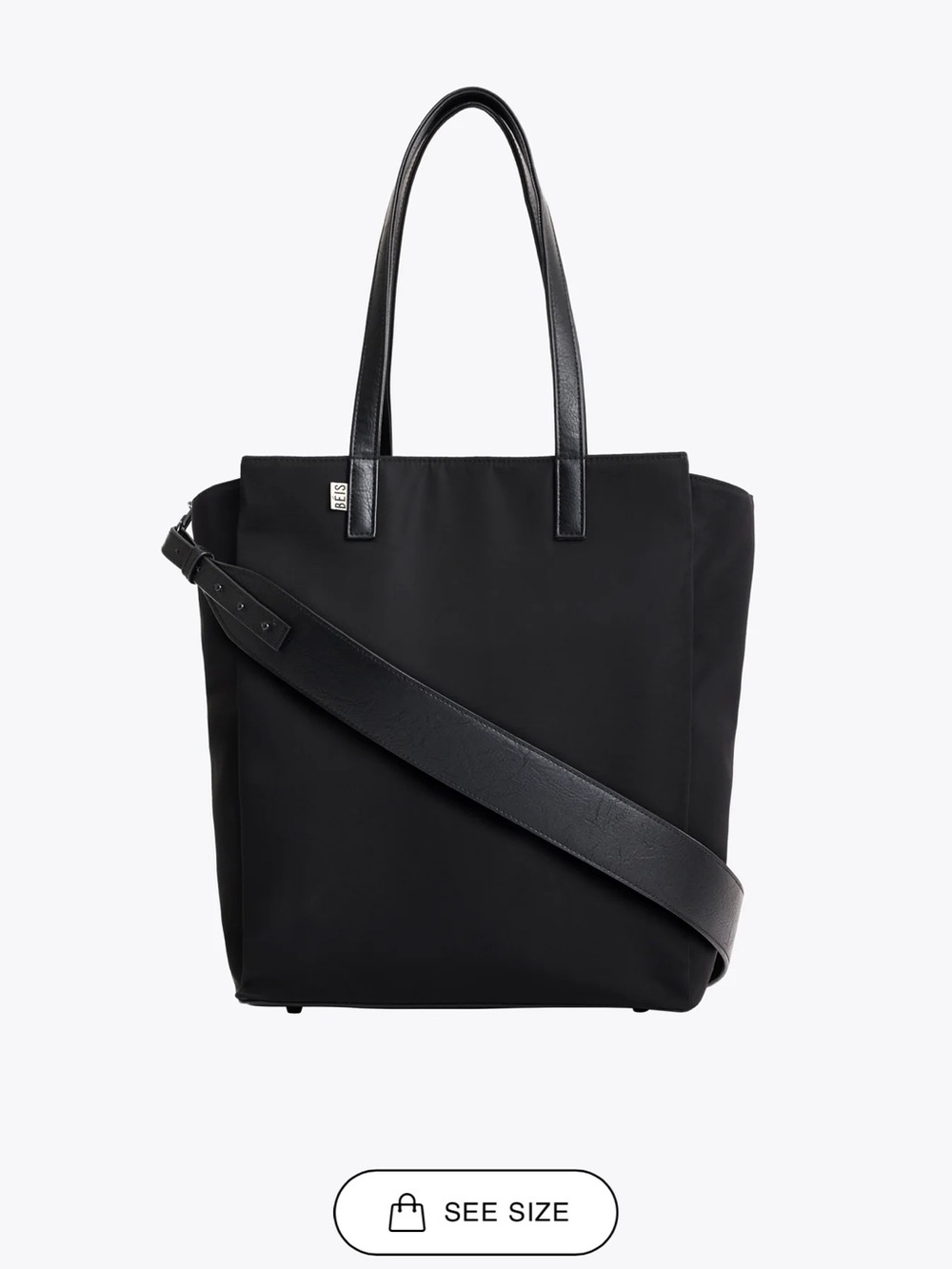 Black Nylon Tote Bag with Leather Straps